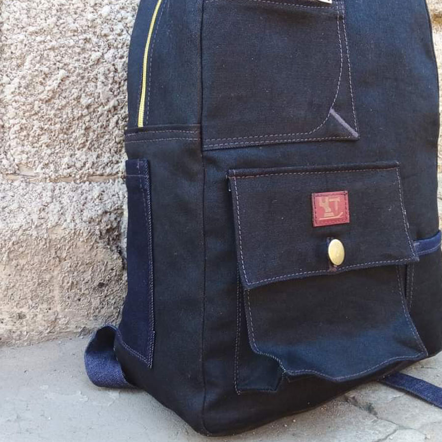 Pop Detailed Back Pack - Mrabaraba Denim Pop Detailed Back Pack - Mrabaraba Denim